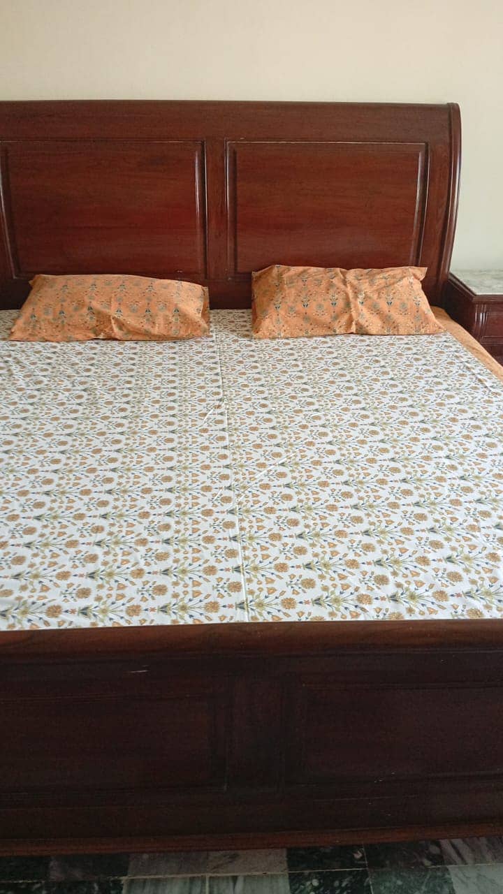 New slightly used wooden Bed with side Table 1