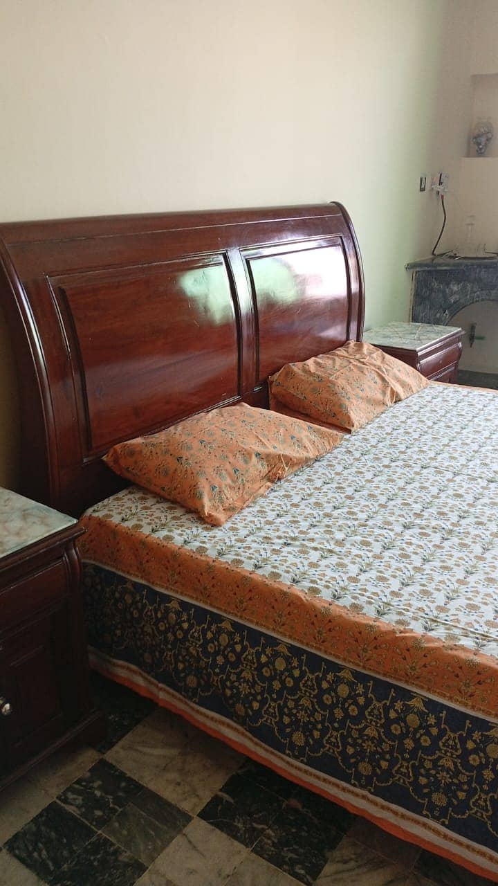 New slightly used wooden Bed with side Table 5