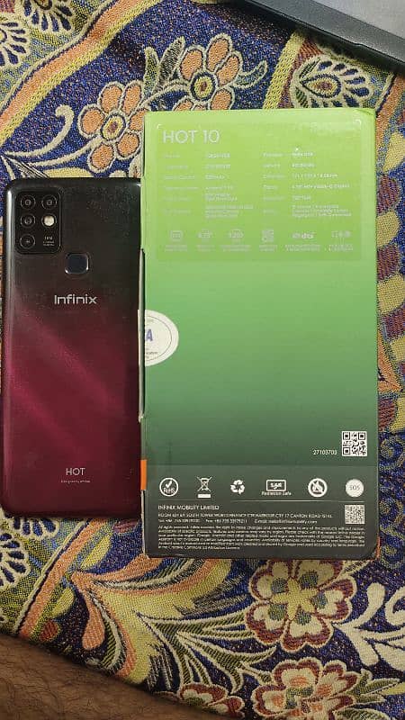 Infinix Hot 10 6GB/ 128GB with Original Box Lush Condition 0