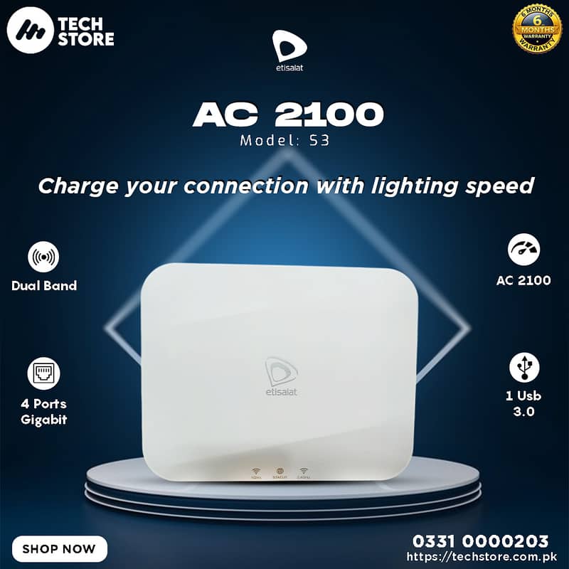 Etisalat S3 AC 2100 Dual Band Wireless Gigabit Router (Renewed) 0
