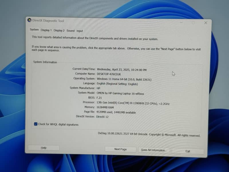 HP Omen 16 Core i9 13900HX 13th Gen 32CPUs RTX 4060 8GB 2K 240Hz 9