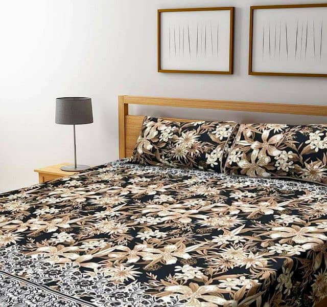 | 3 Pcs Crystal | Cotton Printed | Double Bedsheet. 0