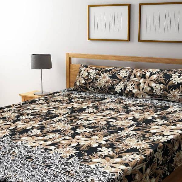 | 3 Pcs Crystal | Cotton Printed | Double Bedsheet. 1