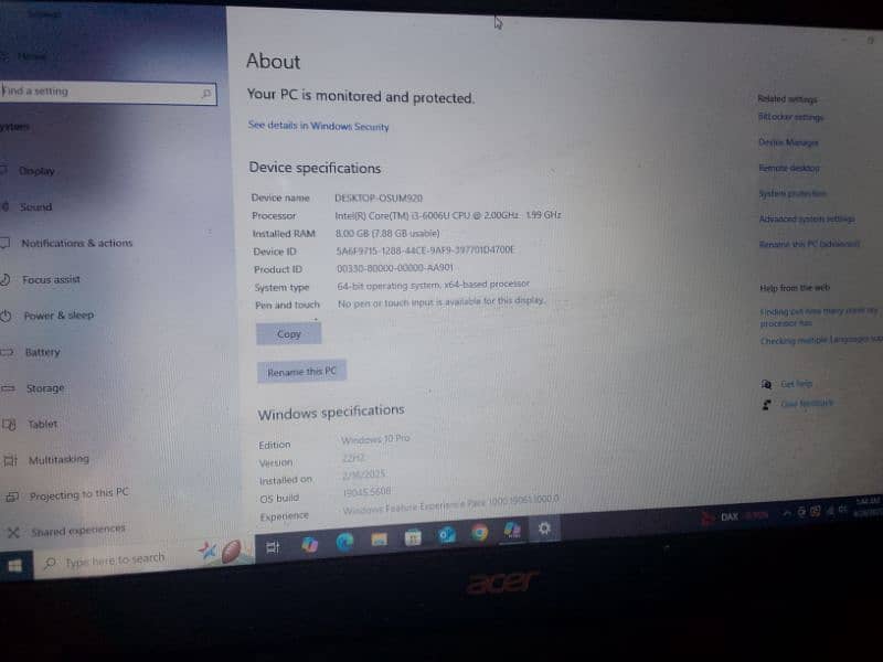 ACER LAPTOP. , OSUM920 CONDITION 10/10 1