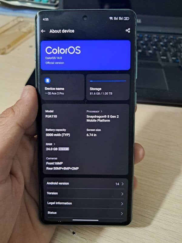 Oneplus Ace2 Pro 24gb 1tb official PTA Approved urgent sale 6