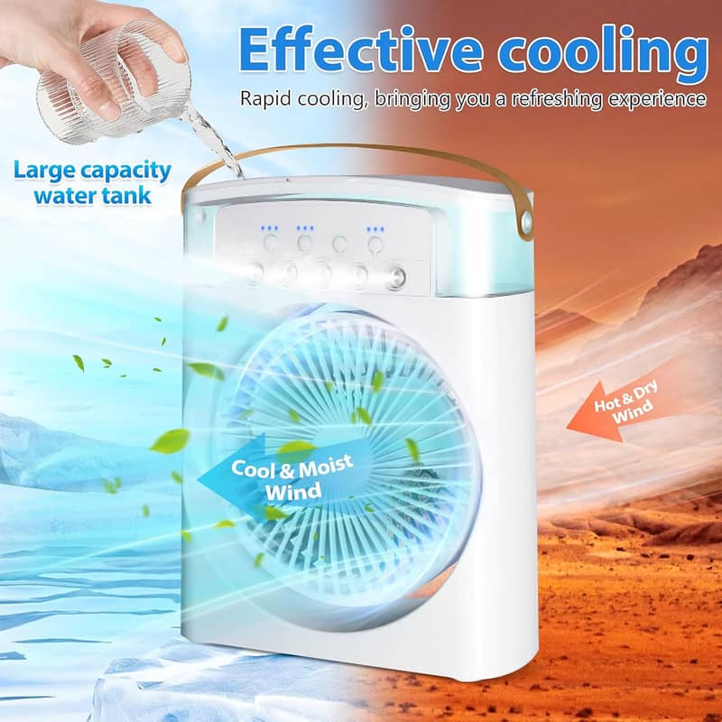 BIG Portable Fan Mini Air Cooler USB Type C Night Light Water Mist Fan 4