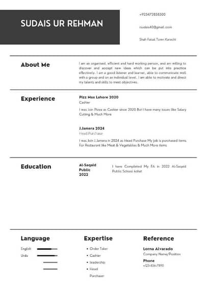 I need a job in restaurant field