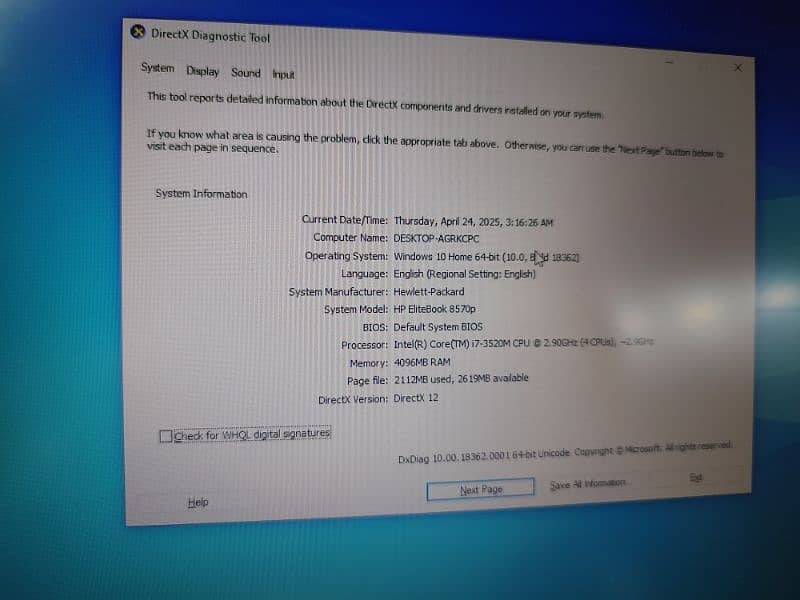 HP elite book 8570 laptop (4gb,320gb) Core I7 3rd generation 3