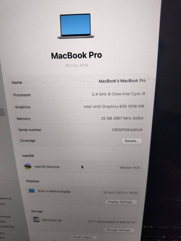 Macbook Pro 2019 | 16 inches | Core i9| 32GB RAM| 512 GB SSD 7