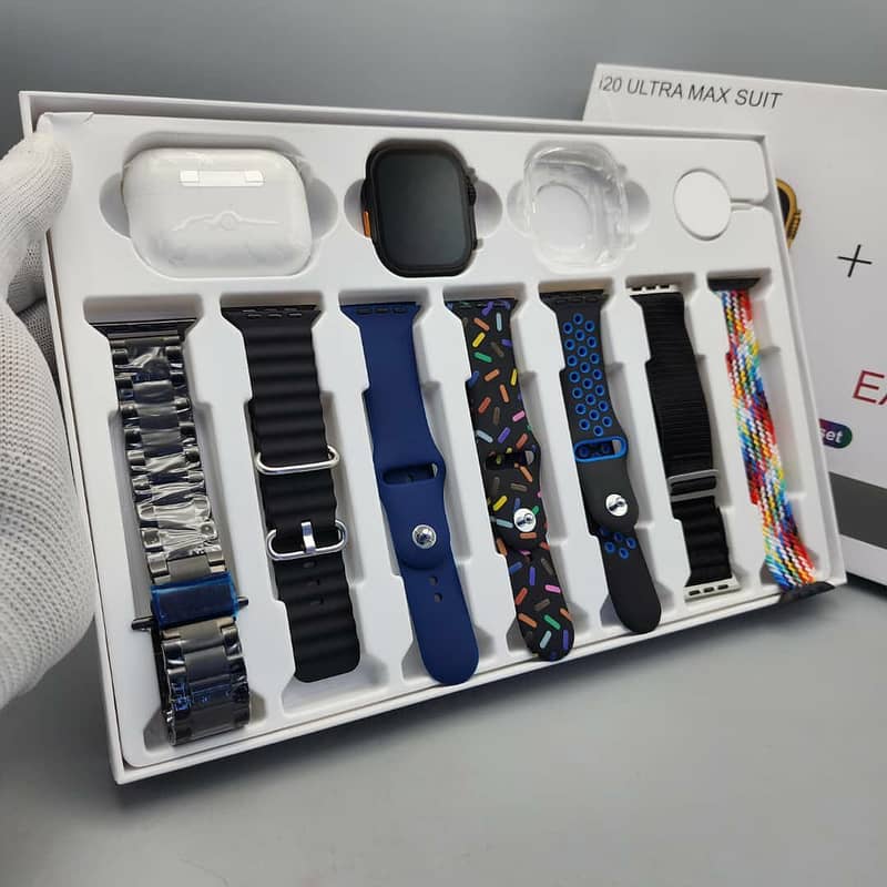 i20 Ultra max Suit Smartwatch 10 in 1, Smart Watch With 7 Straps 0