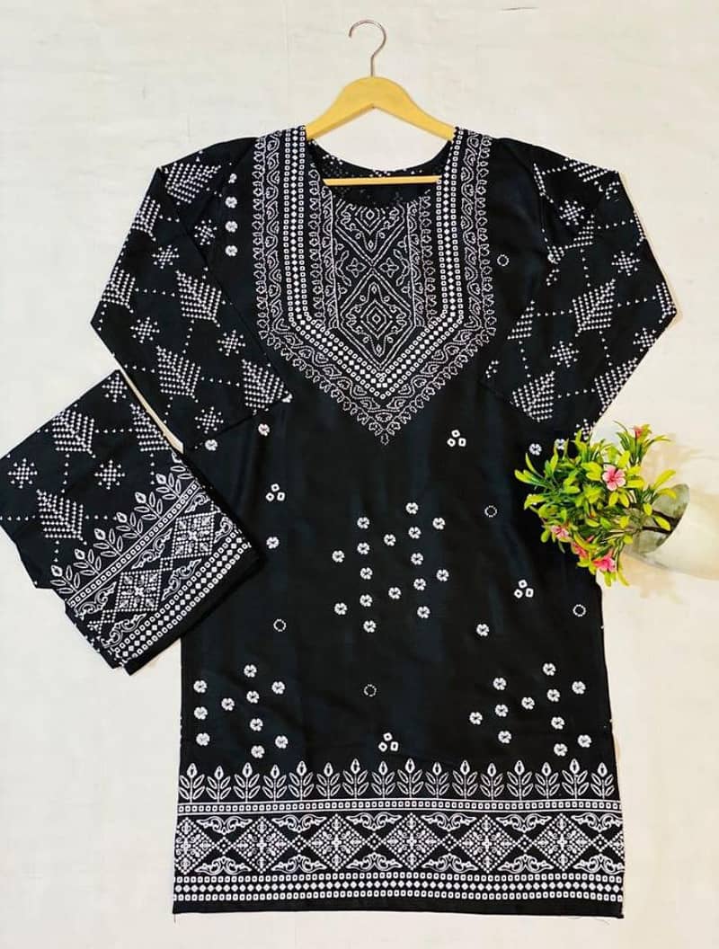 2 pcs women’s stitched lawn Embroidered shirt and trouser 0