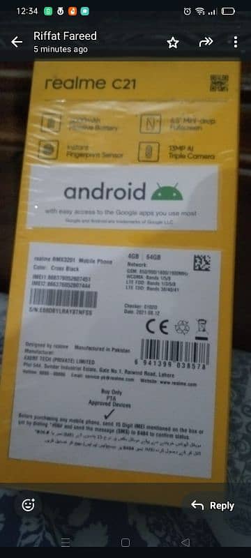 Realme C21 For Sale, Single hand used mobile in Good Condition 0