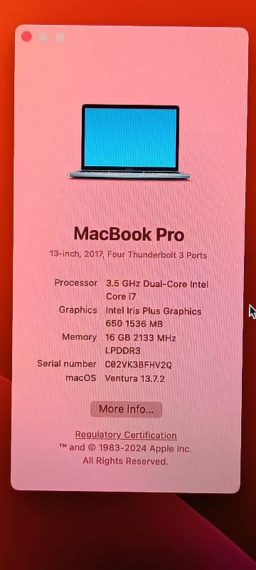 Macbook Pro 2017 13.3" intel i7 16/1Tb touchbar 3