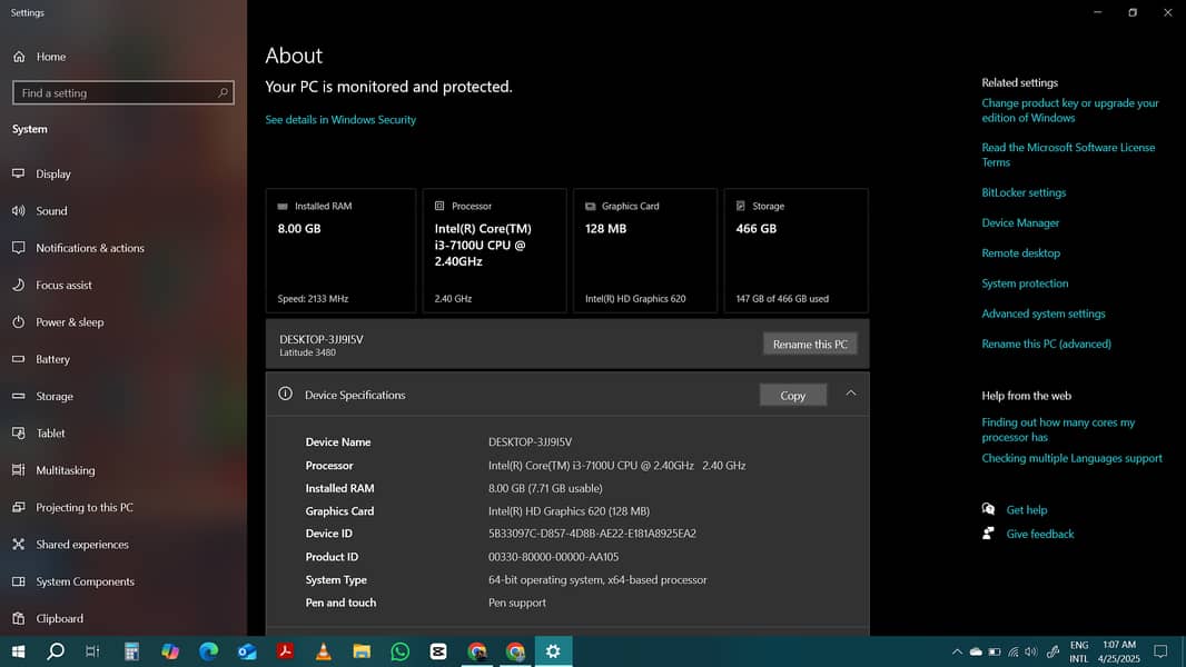 Intel Core i3 7th Gen 500gb Hdd 8gb ram Latitude 3480 3