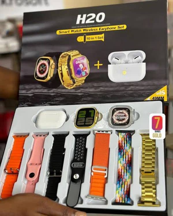 Ultra Smartwatch 10 in 1 with 7 Straps, Silicone Case, Earbuds, 0