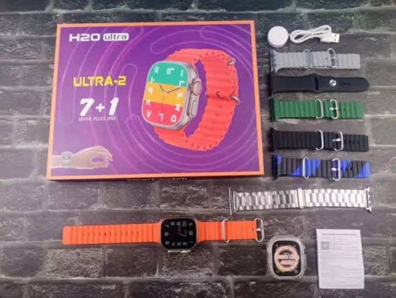 Ultra Smartwatch 10 in 1 with 7 Straps, Silicone Case, Earbuds, 1