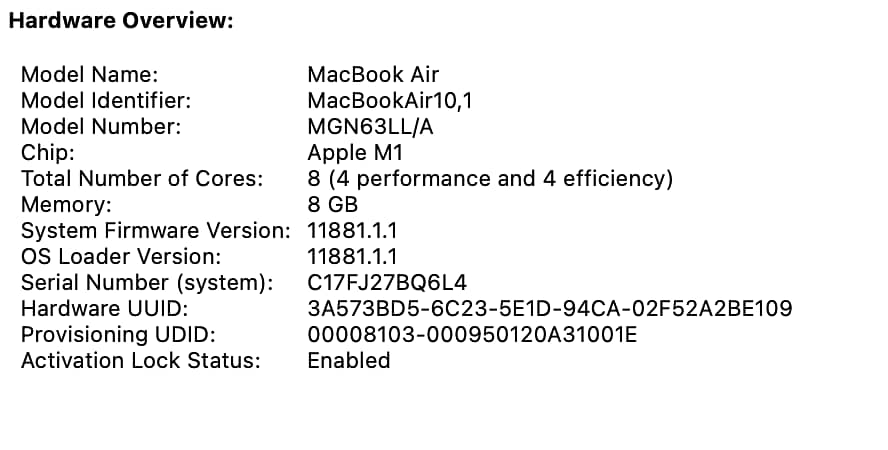M1 Chip Macbook Air 2020 8