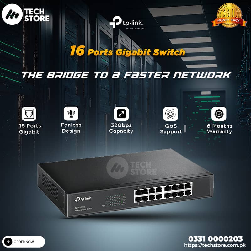 Tplink 16 Port Gigabit Desktop/Rackmount Switch TL-SG1016D (Renewed) 0