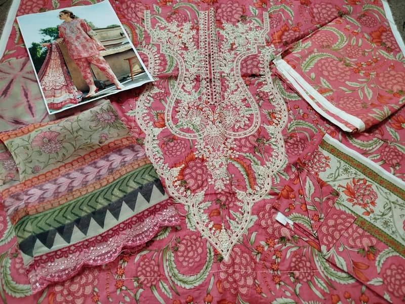 printed lawn suit shirt  trouser Chiffon dupatta Whatsapp 03293779436 1