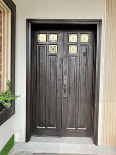 Main Entrance Door Made in Solid Diyar Wood for Sale (Double Panels)