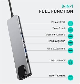 TypeC to HDTV 8 in 1 USB C Hub Multiport Type C Adapter with 4K HDMI 2