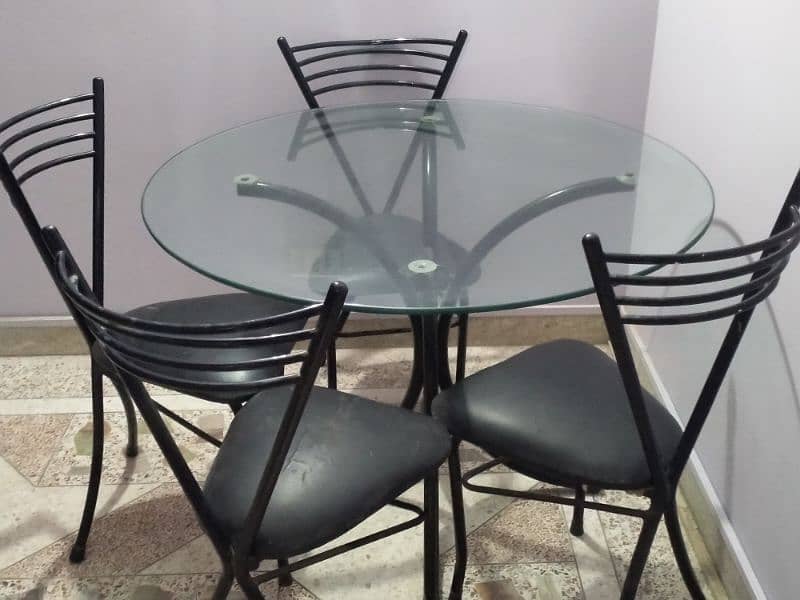 GLASS DINNING TABLE WITH 4 Wooden CHAIRS 11