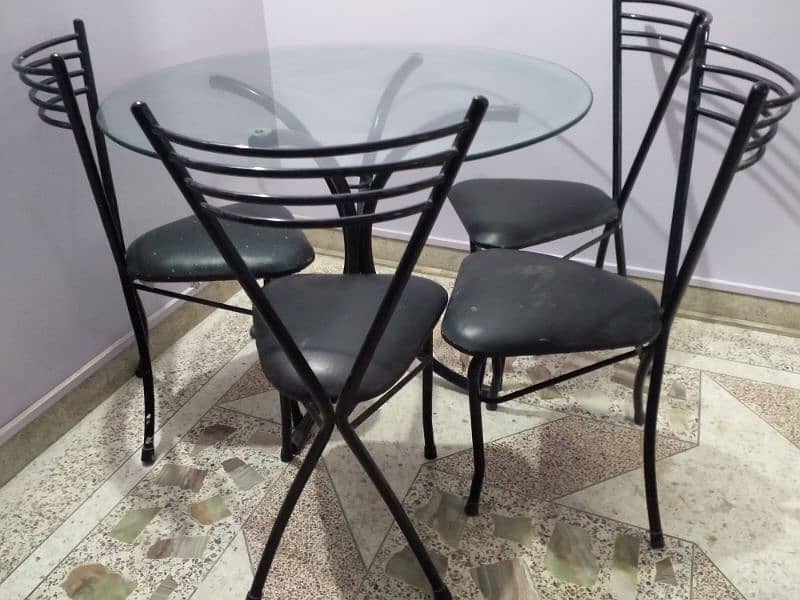 GLASS DINNING TABLE WITH 4 Wooden CHAIRS 13