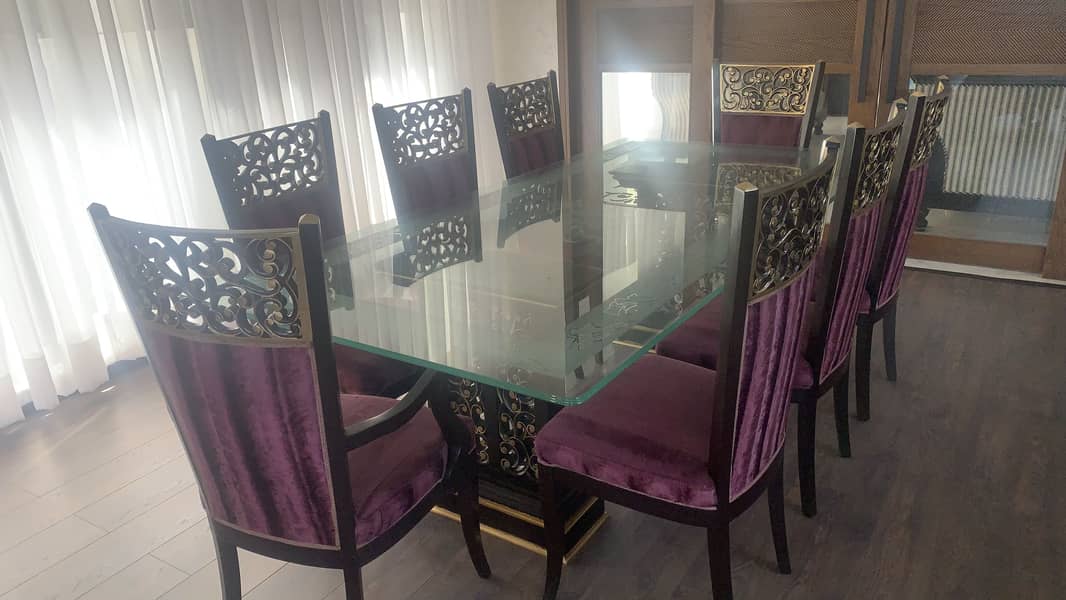 Elegant Glass Dining Table with 8 Luxury Cushioned Chairs 5