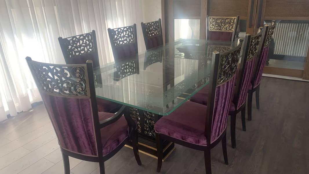 Elegant Glass Dining Table with 8 Luxury Cushioned Chairs 8