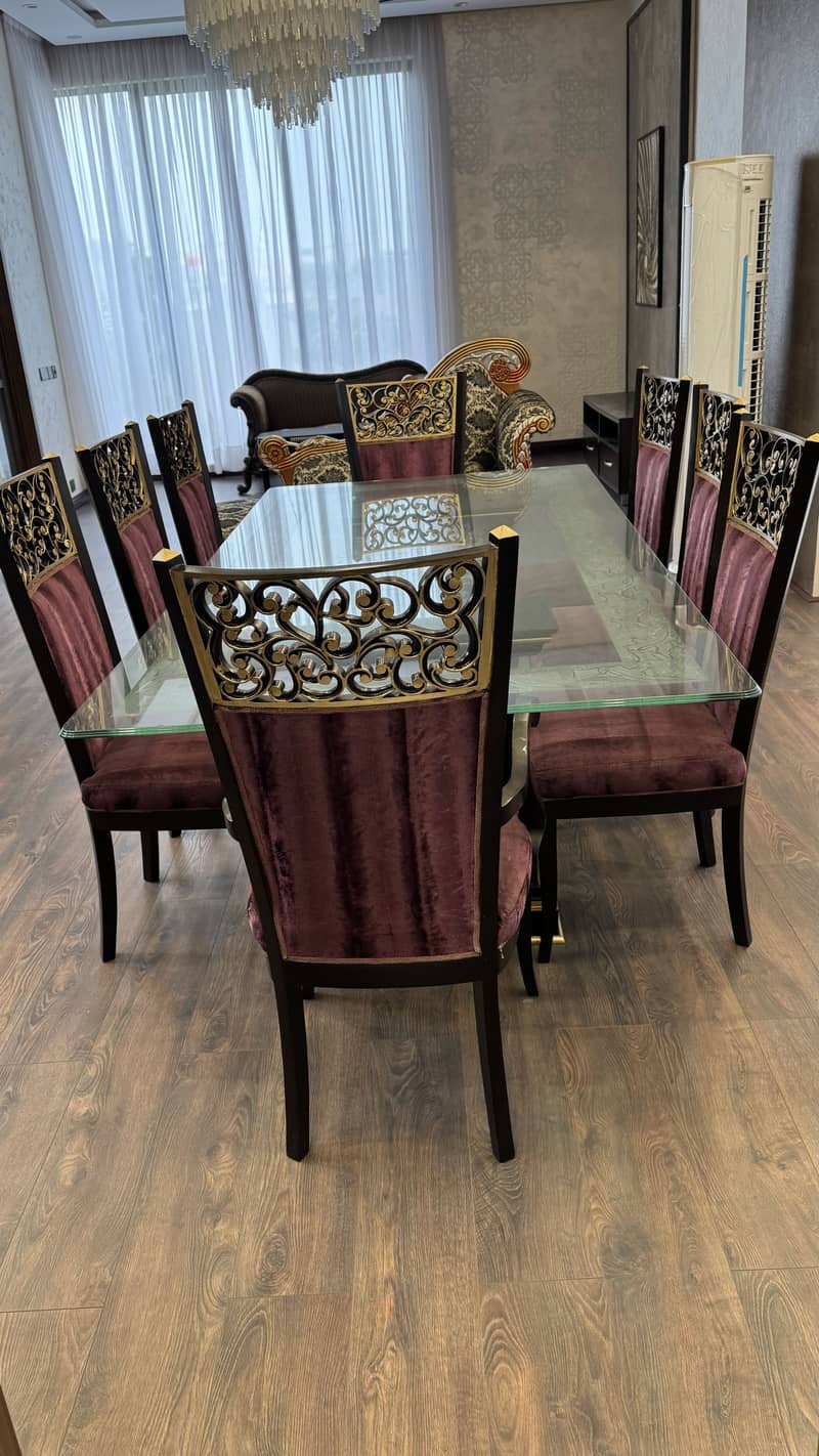 Elegant Glass Dining Table with 8 Luxury Cushioned Chairs 9