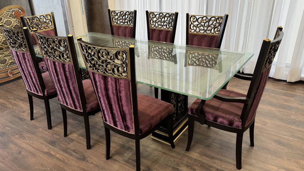 Elegant Glass Dining Table with 8 Luxury Cushioned Chairs 10