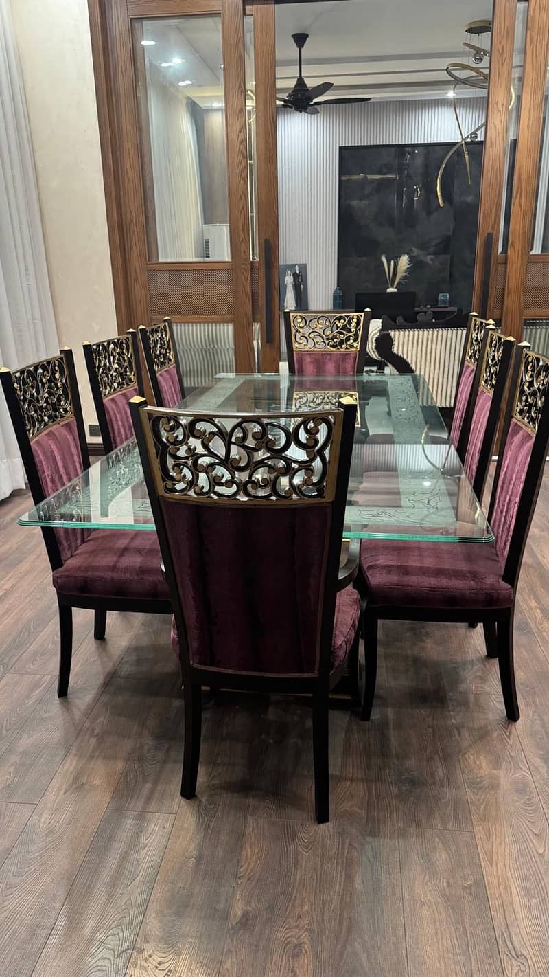 Elegant Glass Dining Table with 8 Luxury Cushioned Chairs 12