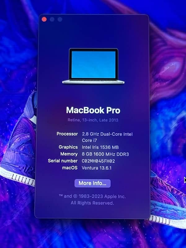Macbook Pro 2013(Late) intel i7 Ventura Running 7