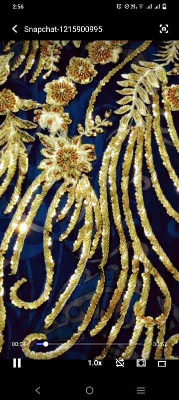 unstitched blue hand made embroidery work 3 piece fancy dress. 1