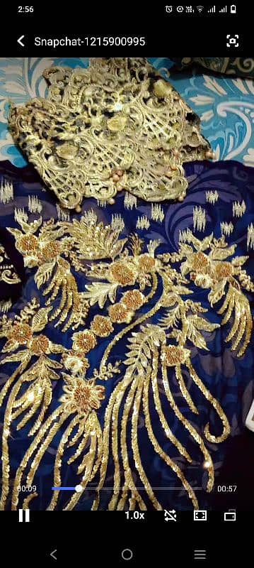 unstitched blue hand made embroidery work 3 piece fancy dress. 3