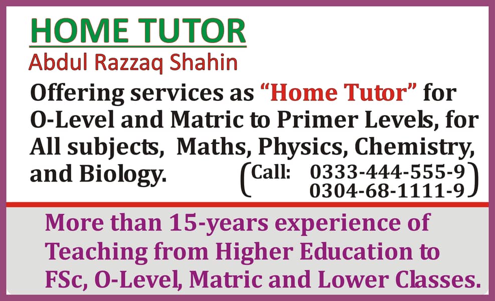 Highely Experianced Home Tutor 0