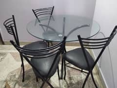 GLASS DINNING TABLE  ROUND SHAPE WITH 4 CHAIRS