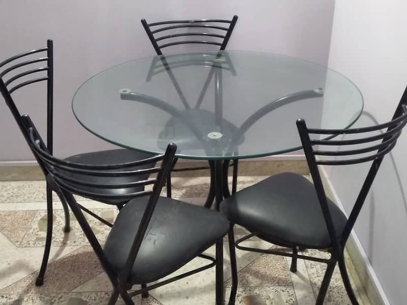 GLASS DINNING TABLE  ROUND SHAPE WITH 4 CHAIRS 1