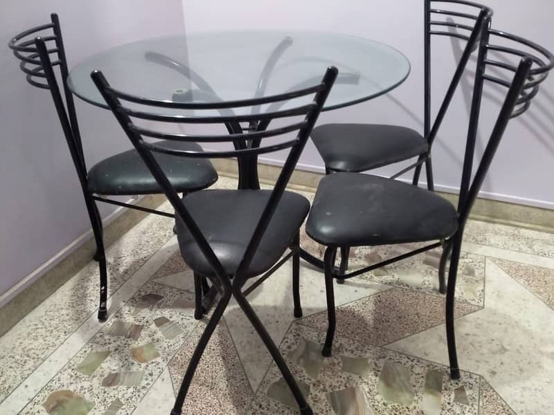 GLASS DINNING TABLE  ROUND SHAPE WITH 4 CHAIRS 5