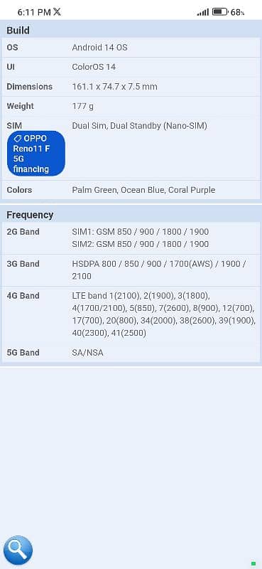 oppo reno 11f 8gb ram 256 room 2