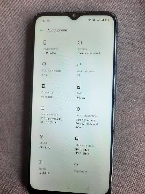 oppo a15s all ok pta proof hai 4 /64 gb. exchange available. 0
