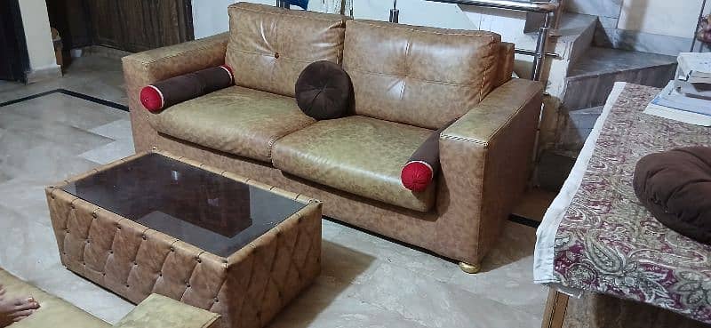 Pure wood 6 seater sofa with table. 2