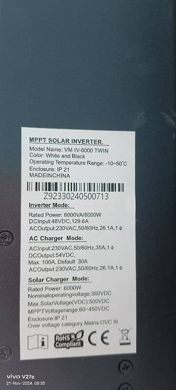 SOLAR INVERTER HYBRID 6KW         03127952323 03048691148 2