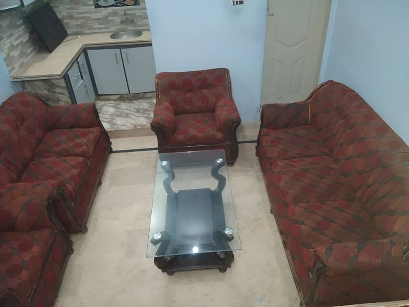 Used 7-Seater Sofa Set with Glass Center Table for Sale Good Condition 1