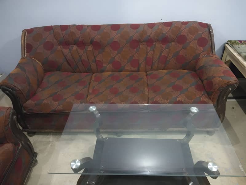 Used 7-Seater Sofa Set with Glass Center Table for Sale Good Condition 4