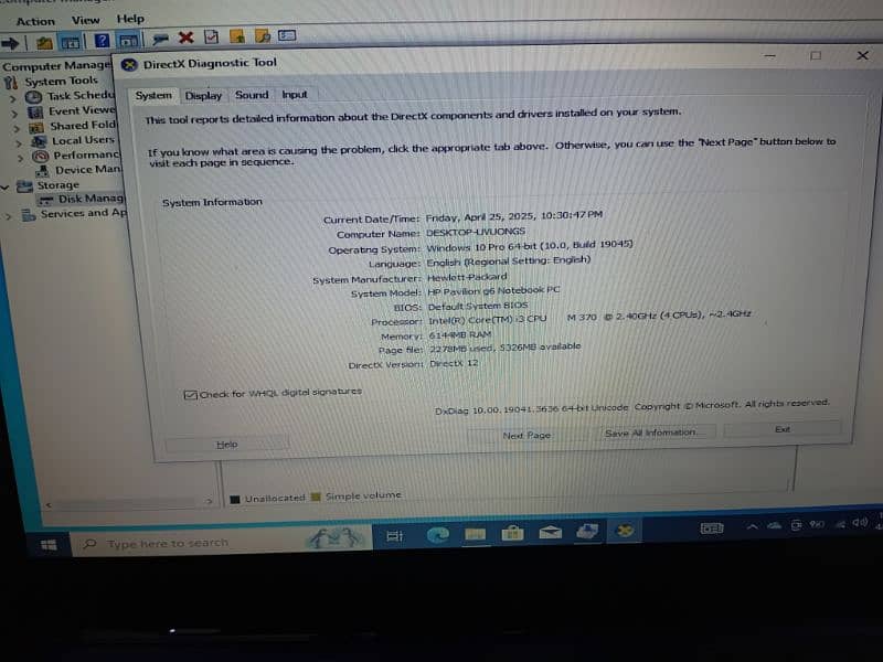hp pavilion g6 6gb ram 1200gb hdd window 10 5