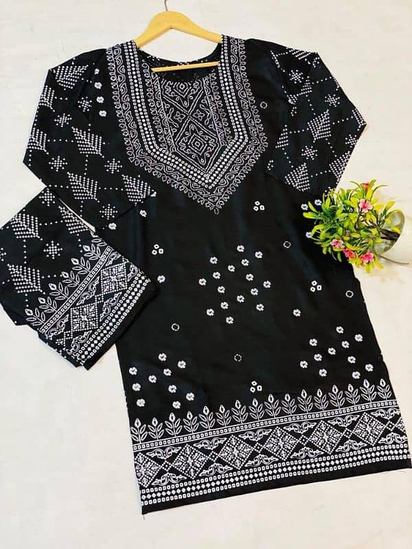 2 Pcs Women's Stitched Lawn Embroidered Shirt And Trouser 3