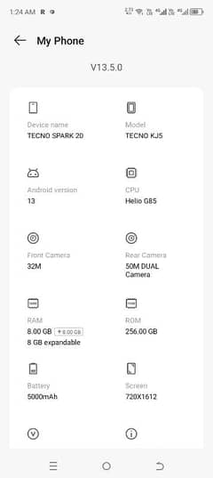 Tecno spark 20  8+8 256  Blue color
