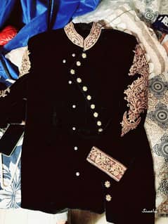one time used Black sherwani / sherwaani for groom with Turban /Kullah