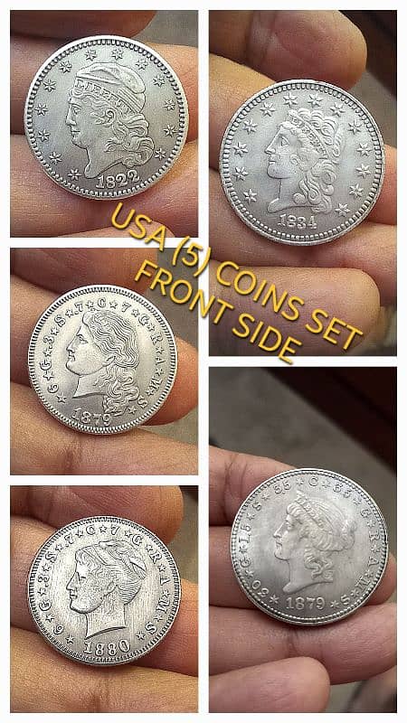 AMERICAN ANTIQUE, OLD & RARE (5) SILVER DOLLAR COINS COLLECTORS SET 0